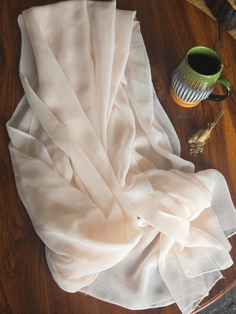 Light Cream Blush Sheer Chiffon Dupatta Scarf